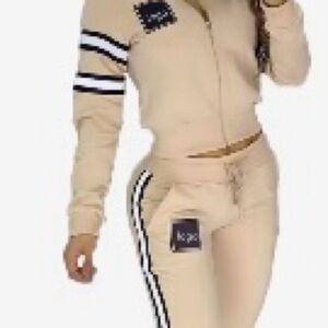 Women’s 2 piece jogger set pink and white size xl stretchy set